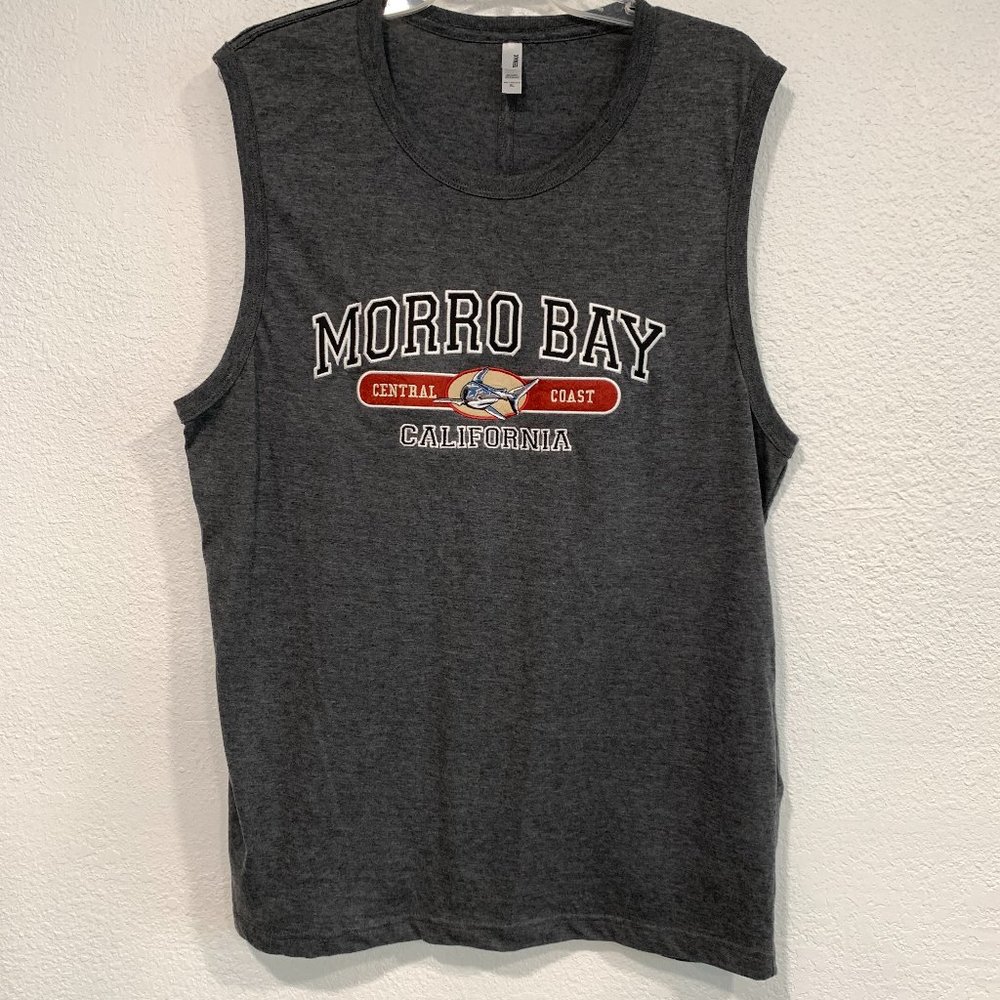 NWOT Morro Bay Embroidered Graphic Sleeveless Gray Tank Top T-Shirt Mens Size XL
